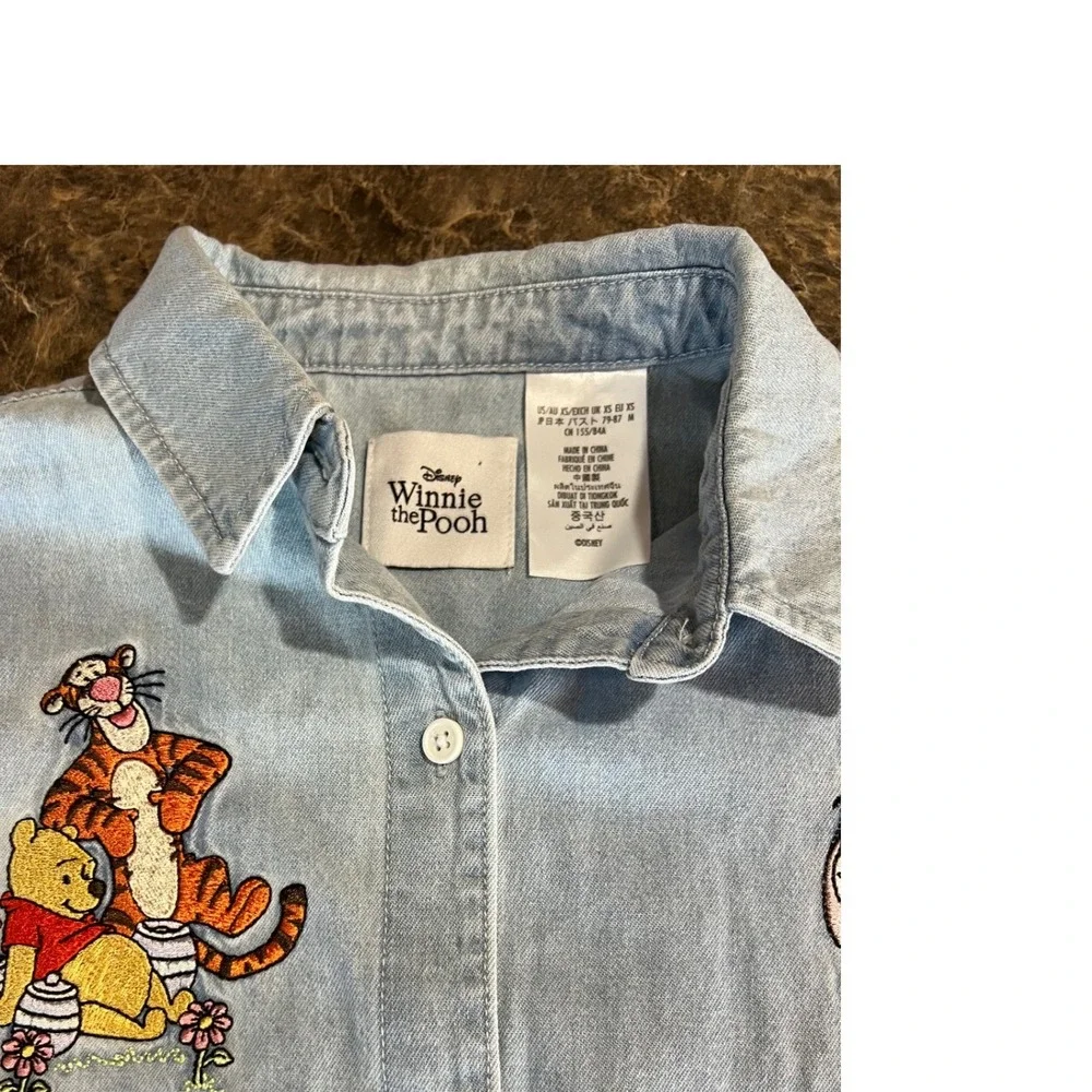 Vintage Disney the Winnie Pooh Embroidered Denim Button Shirt Cotton Nostalgia - Picture 4 of 11